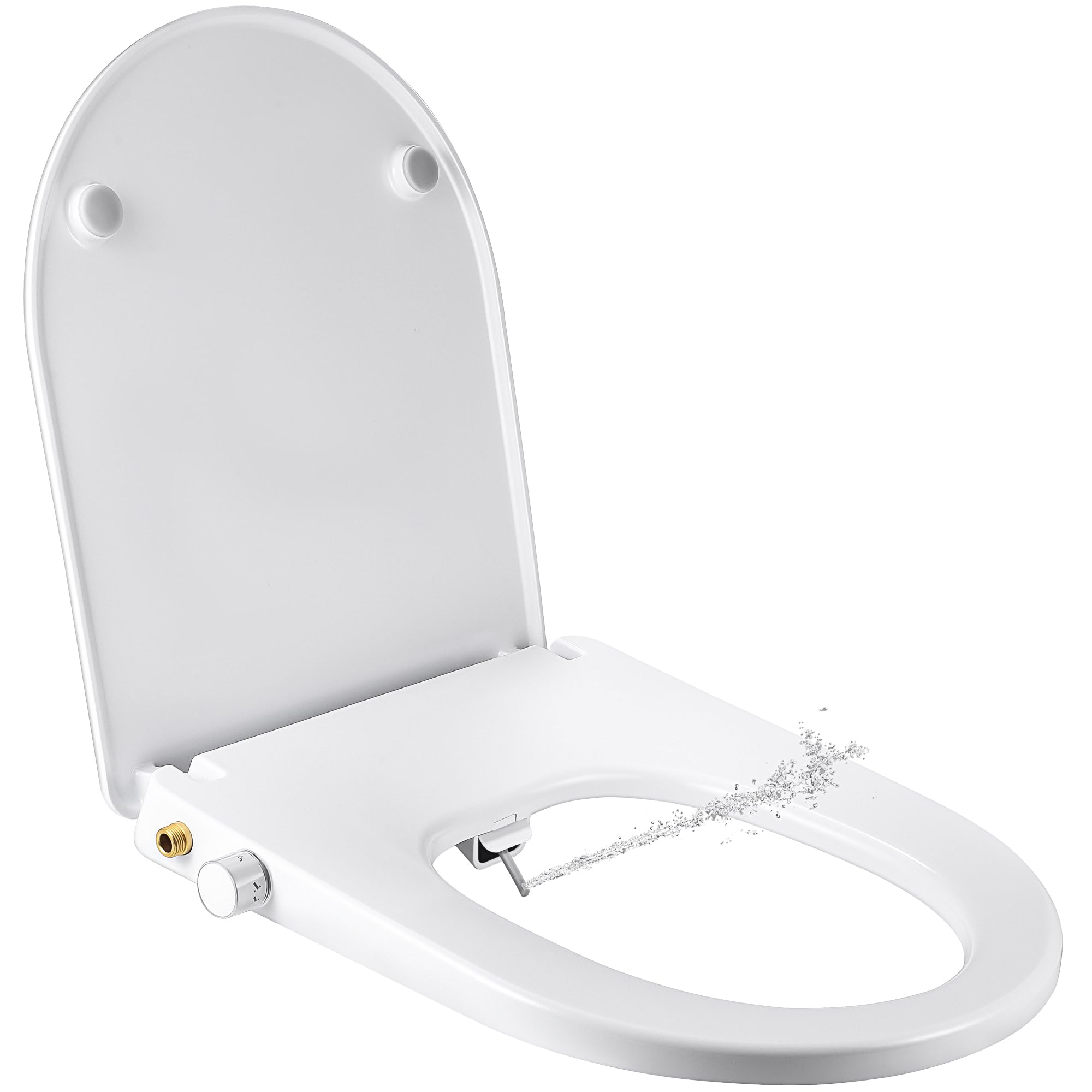 SAMODRA Bidet Toilet Seat for UK - Non-Electric Bidet Attachment with Self-Cleaning Dual Nozzle - Soft Close & Quick Release Hinges (D Shape)