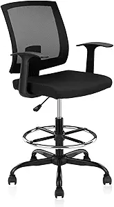 Drafting chair with adjustable foot ring, tall ergonomic drafting stool