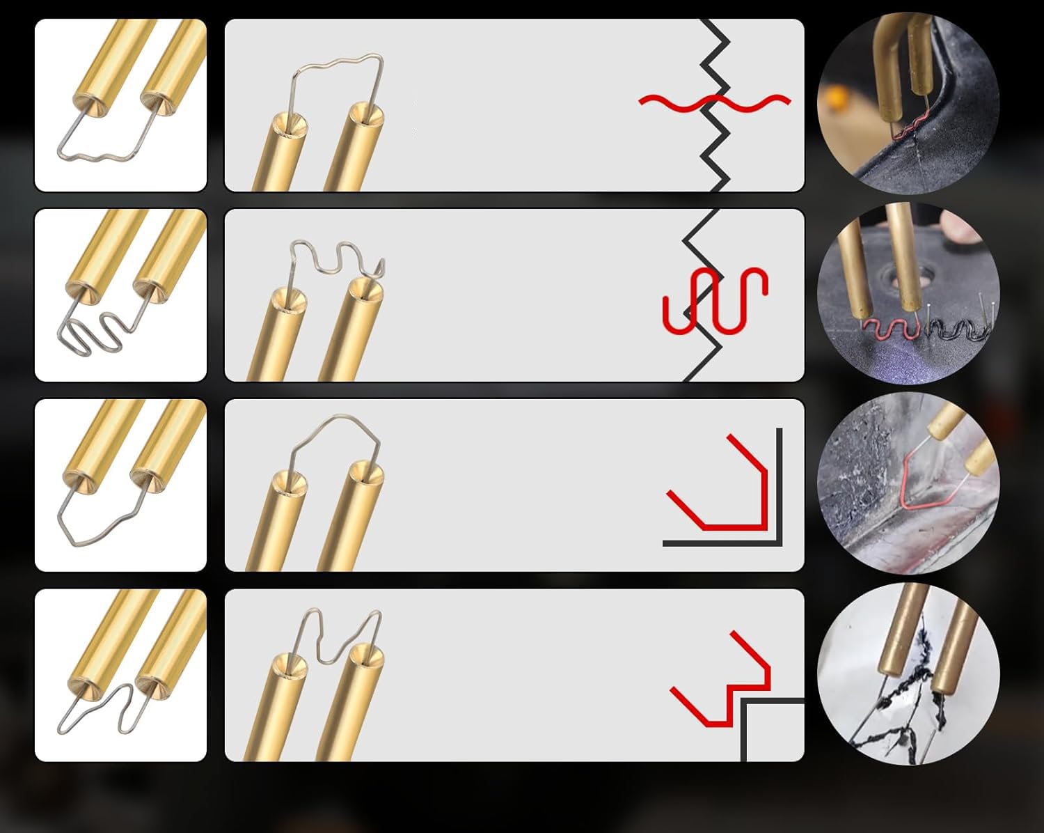 Soldador de plasticos con grapas calientes (hot-stapler) para reparar plasticos, 4 tipos de grapas. Kit de Reparación de plasticos con 4 Tipos Grapas, 1 Espátula Reparación de Parachoques de Coche