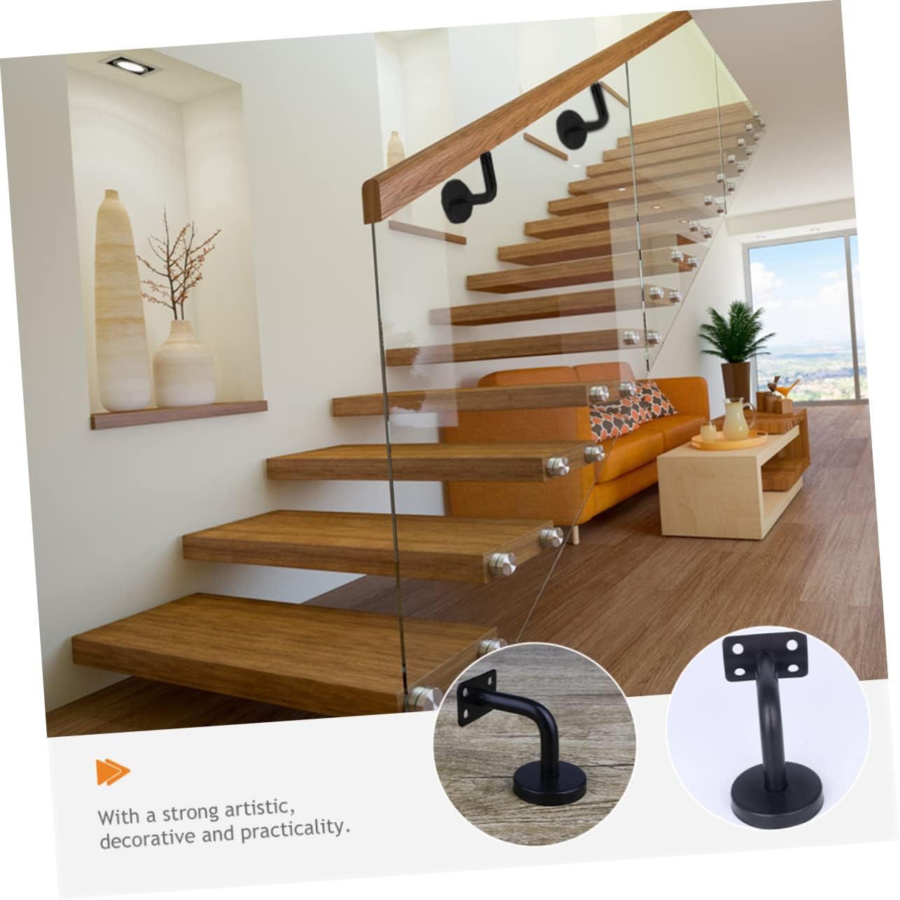 6pcs Stainless Steel Handrail Bracket Staircase Railing Supports High Strength Wall-Mounted Brackets for Secure Hand Railing Installation Design