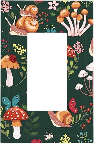 Miniatura 2 de Cubierta de interruptor de luz basculante de flor de hongo rojo retro de 1 cuadrilla, caracoles de hojas florales bohemias, placa de pared de una