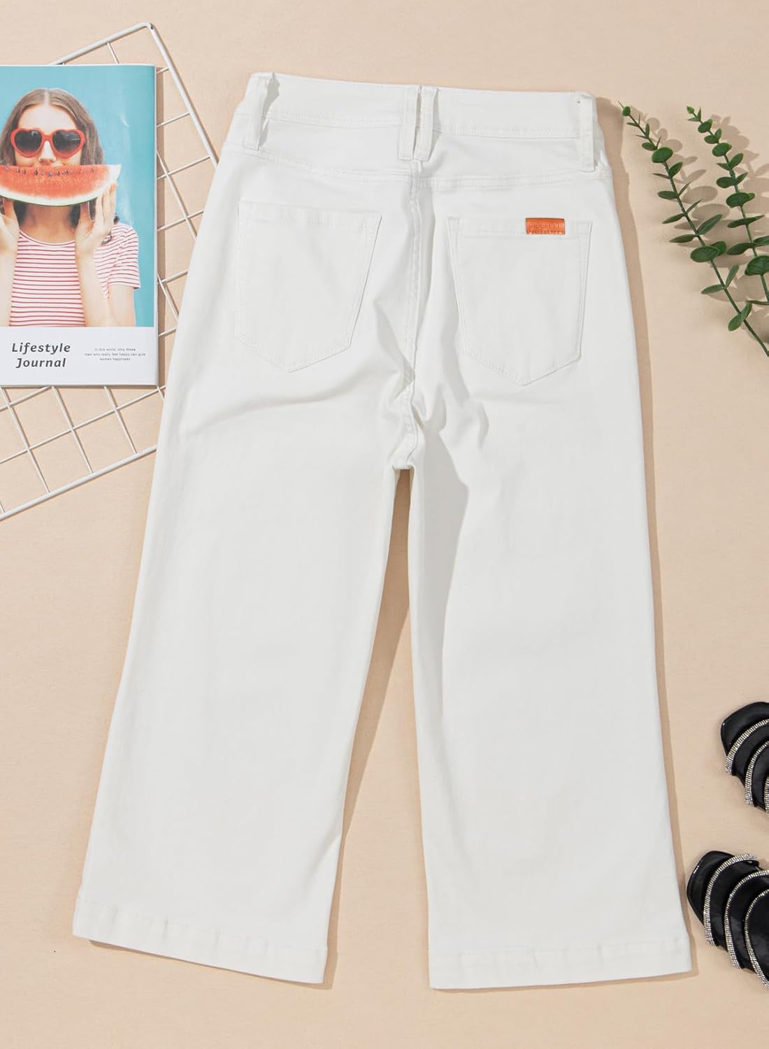 Sidefeel Women's Wide Leg Jeans High Waisted Stretchy Capri Pants - Image 6