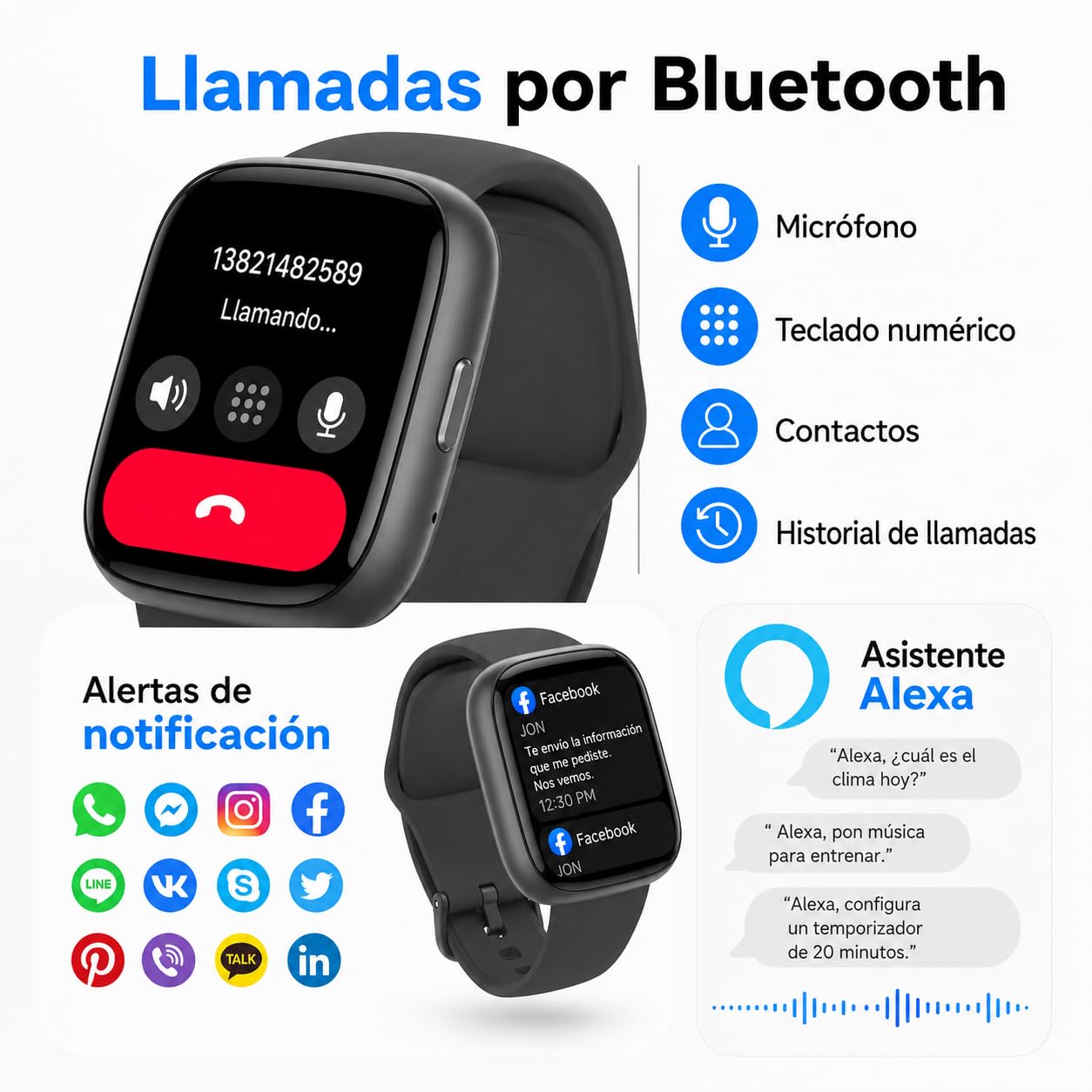 VRPEFIT - Smartwatch Hombre/Mujer, notificaciones Whatsapp, Pantalla táctil 1.8" HD, Llamadas Bluetooth, Ritmo cardíaco, SpO2, sueño, 100+ Modos Deportivos, IP68, Android/iOS