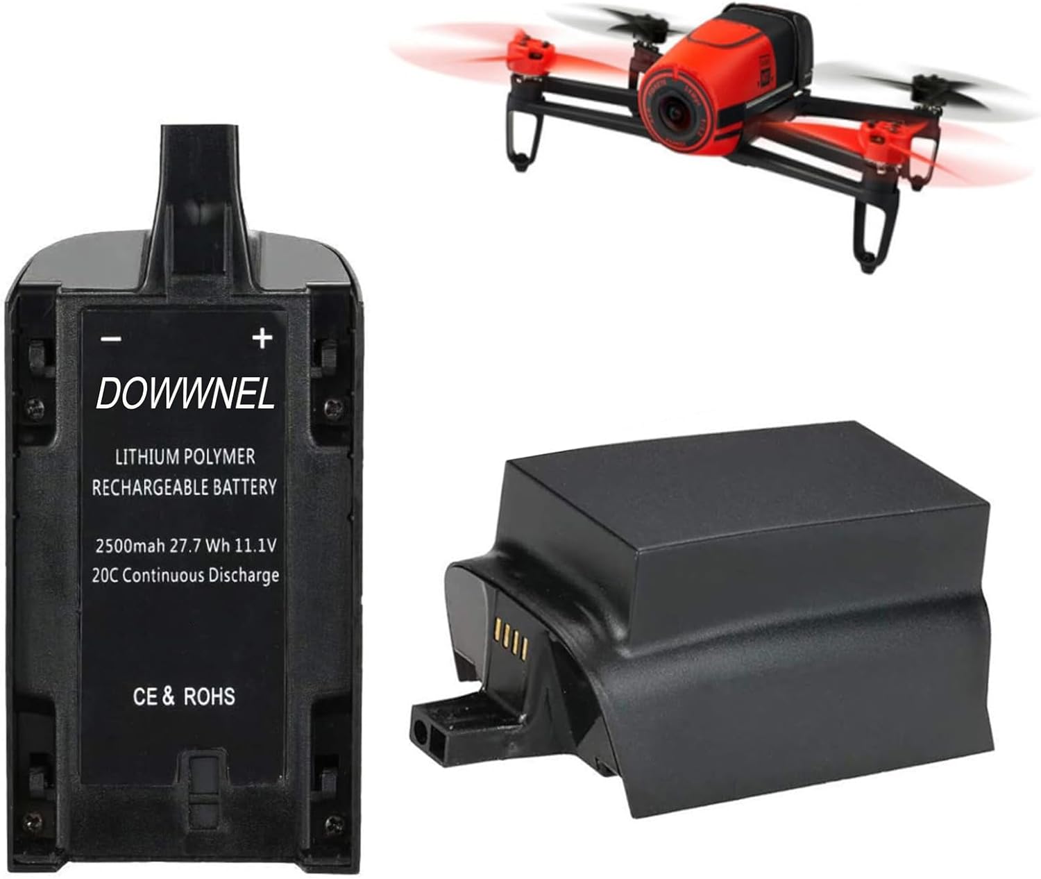 11.1V Drone Battery Pack 2500mAh High Capacity Rechargeable for Parrot Bebop Drone 3.0 Quadcopter - Extended Flight Time 2-Pack