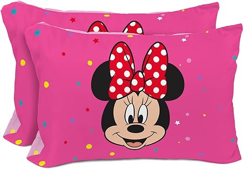 Disney Minnie Mouse - Juego de 2 fundas de almohada reversibles, fundas de almohada de doble cara, ropa de cama rosa súper suave para niños