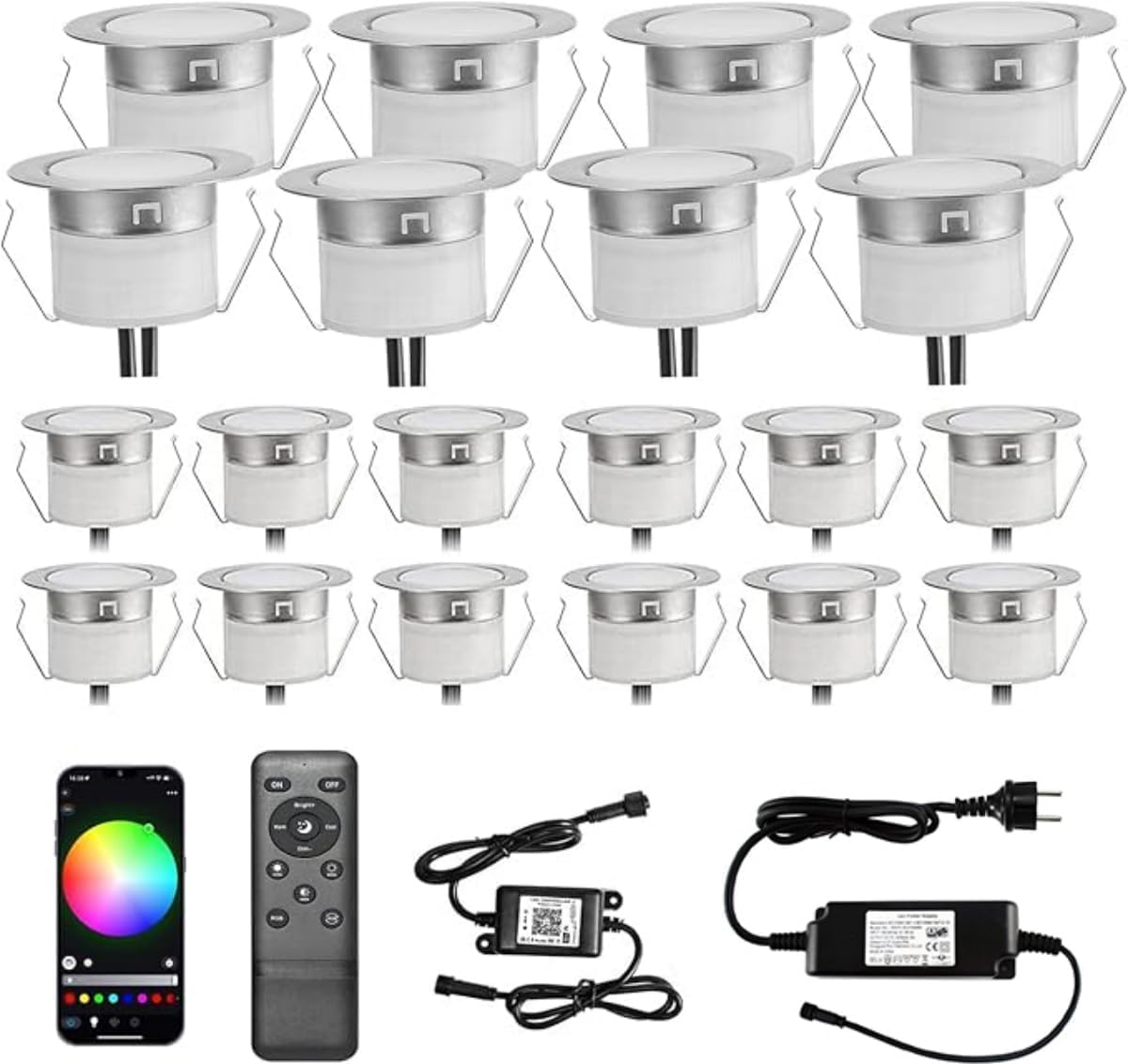 WLAN Bodenstrahler Außen Wasserdicht RGB + Warmweiß 30er Set | Ø31mm | IP67 Wasserdicht, DC12V, App/Alexa-Steuerung, befahrbar, 50.000h Lebensdauer und dimmbar