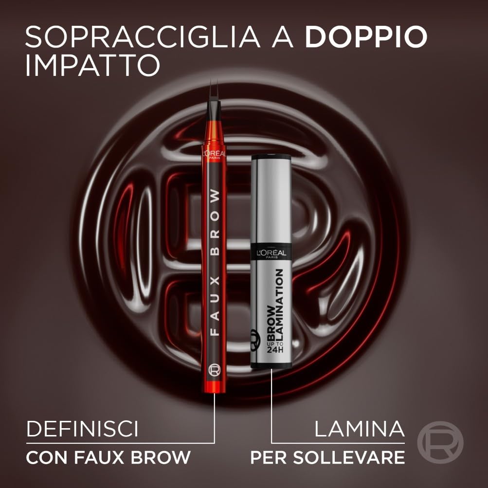L'Oréal Paris Penna Sopracciglia, Per Sopracciglia Folte e Colorate, Tenuta Fino a 48H, Effetto Ultra Naturale, No Transfer, Infaillible Faux Brow, Tonalità: Dark Brunette, 1 g