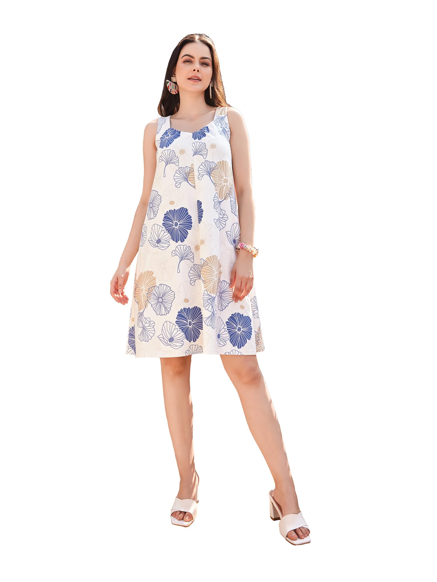 Purvaja Womens Tank Above Knee Length Dress (Wini-056-Magic_Off White_Small)