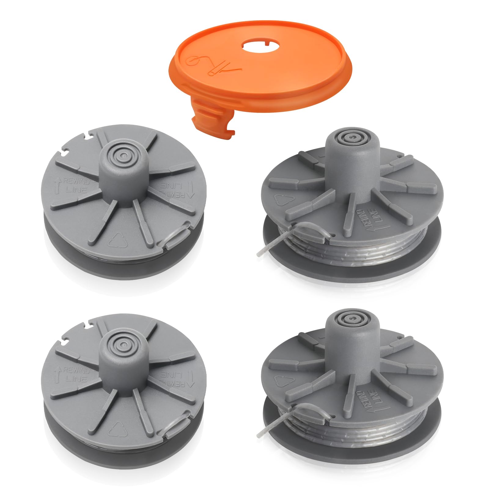 Bobinas de Hilo para Cortabordes Compatible con 5307-20, Bobina de Hilo de para Gardena Art 8846, 8847,8848, 9805, 9806, 9807, 9808, 9809, 9827, 9870,9872,9874, Ø1,65mm 6,1m(4 Bobina+1 Tapa)
