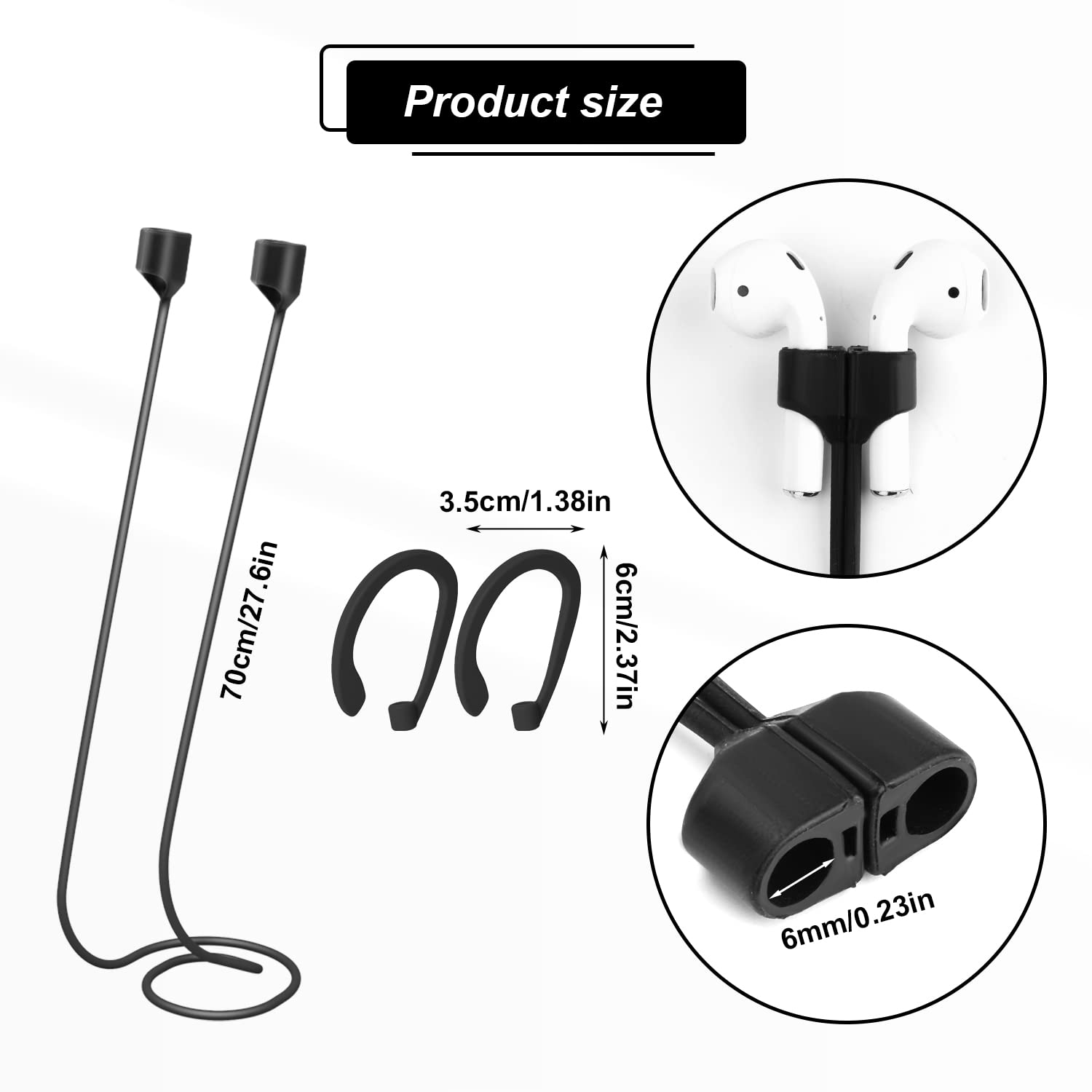 6 Sztuk Smyczy Dousznych, Anti Lost Straps Bezprzewodowa Smycz do Sluchawek Miekkie Silikonowe Paski Zapobiegajace Zgubieniu Kompatybilne z AIRPODS Pro 3/2/1 (3 Smycze, 3 Pary Zaczepów na Ucho)
