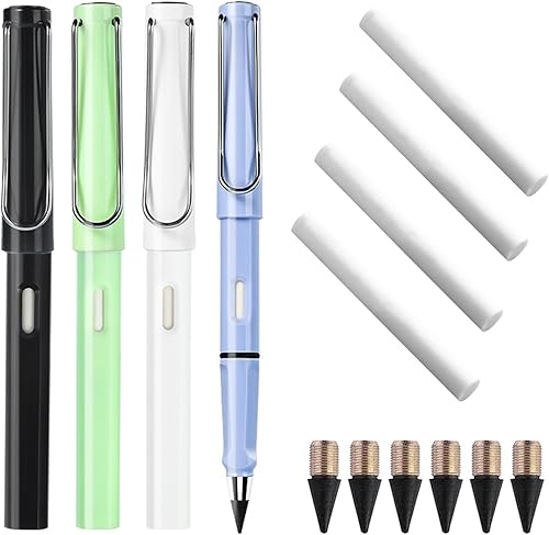 Adhere Lápices eternos, 4 o 6 lápices mágicos sin tinta, eterno, con borrador, con 6 puntas reemplazables, (color retro, 4 unidades)