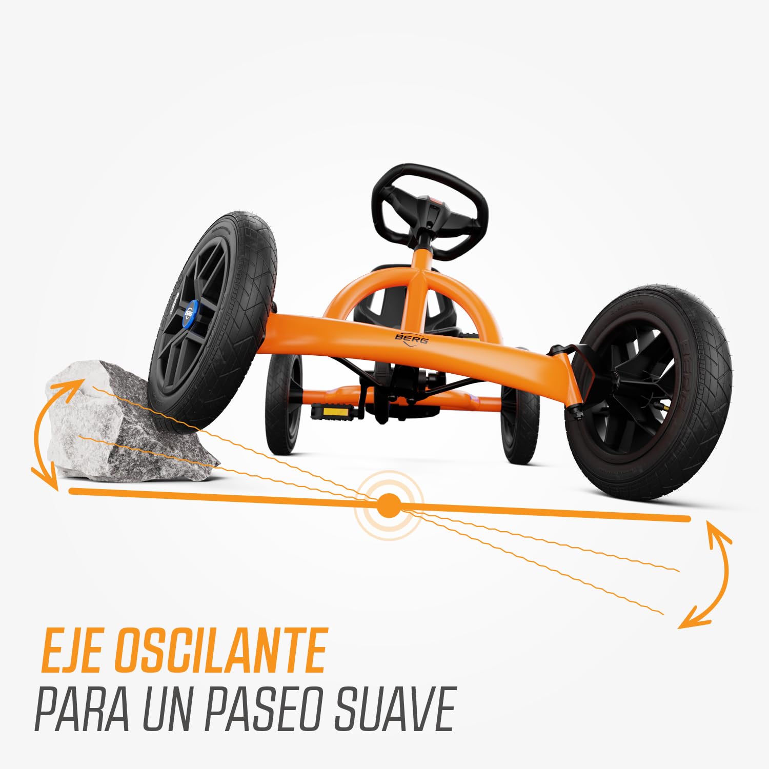 BERG Kart a Pedales Buddy B-Orange | 3-8 años, cuadro resistente, asiento regulable, volante regulable