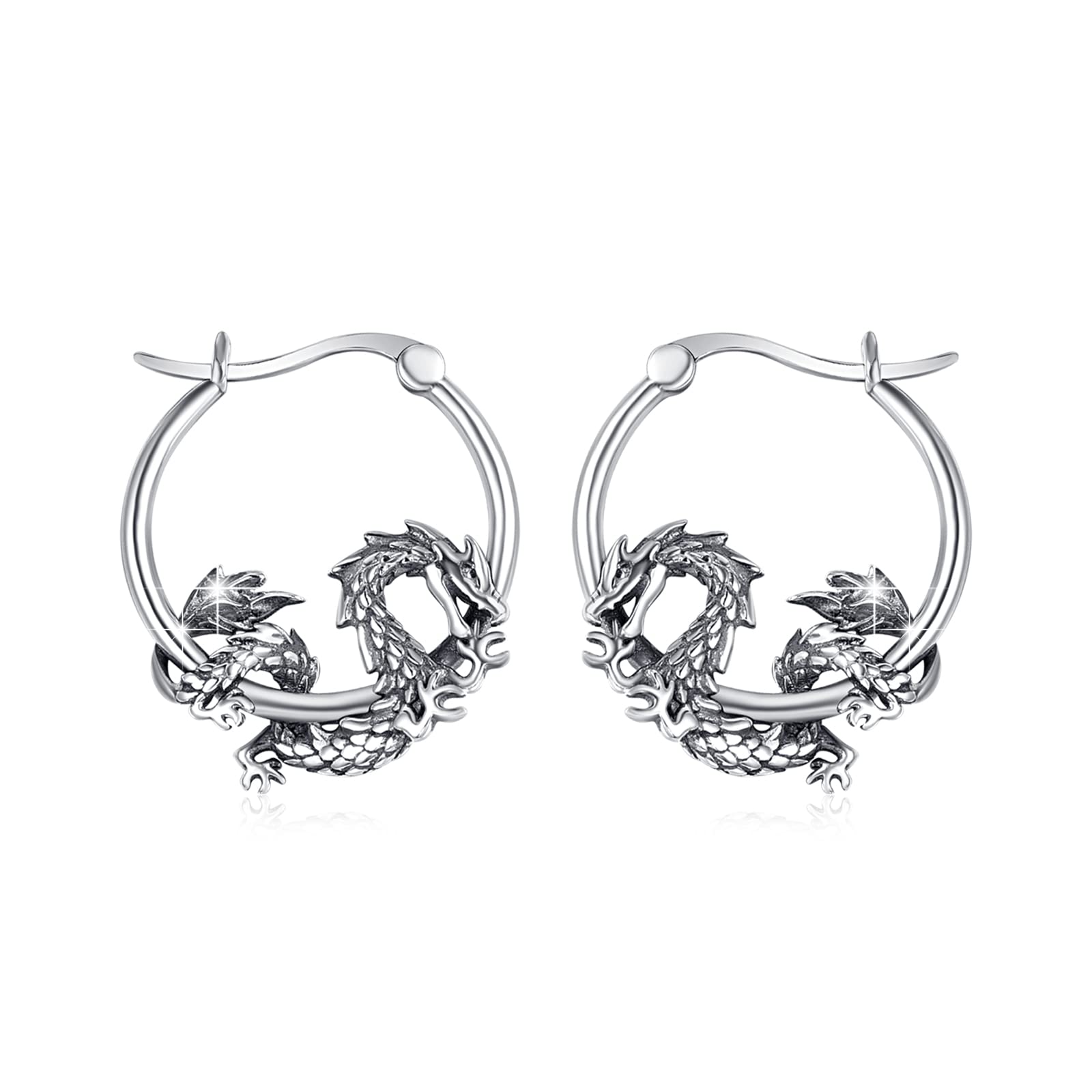 JFASHOP Pendiente de dragón, pendientes de aro de dragón de Plata de Ley 925, pendientes de animales góticos Punk, regalos de joyería de dragón para mujeres, hombres y niñas