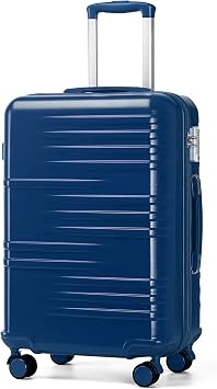 British Traveller Medium Size Suitcase Durable PC Hard Shell Luggage Suitcase Lightweight Check in Hold Luggage with 4 Spinner Wheels TSA Lock YKK Zipper(24, 64cm Navy)