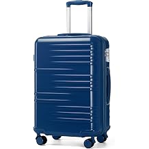 British Traveller Medium Size Suitcase Durable PC Hard Shell Luggage Suitcase Lightweight Check in Hold Luggage with 4 Spinner Wheels TSA Lock YKK Zipper24", 64cm Navy