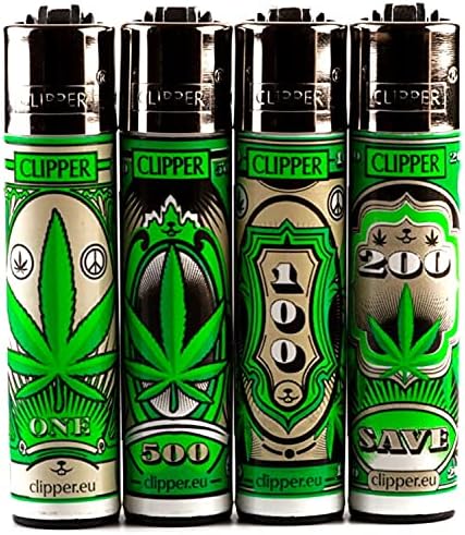 Zactly - Set of 4 Clipper Lighters, Various Assorted Designs, Regular Size Slogan Herb Leaf Weed Leaves Gas Refillable Flint Lighter (Mix Color Nebula)