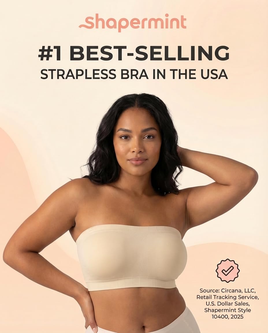 SHAPERMINT Sujetadores convertibles sin tirantes para mujer - Brasier bandeau, parte superior sin tirantes, parte superior bandeau, brasier inalámbrico, Beige, XXL