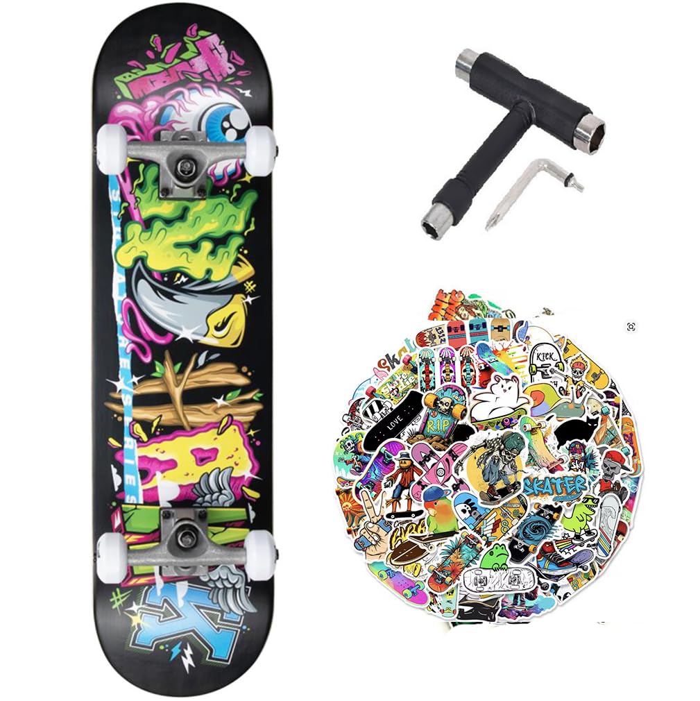 Tony Hawk - Monopatín completo profesional serie principiante 8.0" con herramienta multiusos + 50 pegatinas
