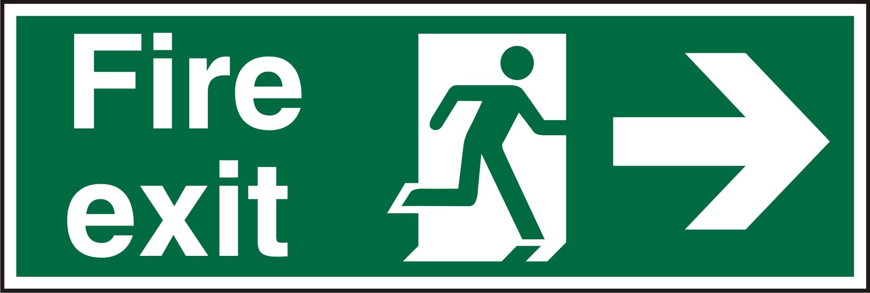 Seco Fire Exit - Fire Exit, Man Running Right, Arrow Pointing Right Sign, 300mm x 100mm - 1mm Semi Rigid Plastic
