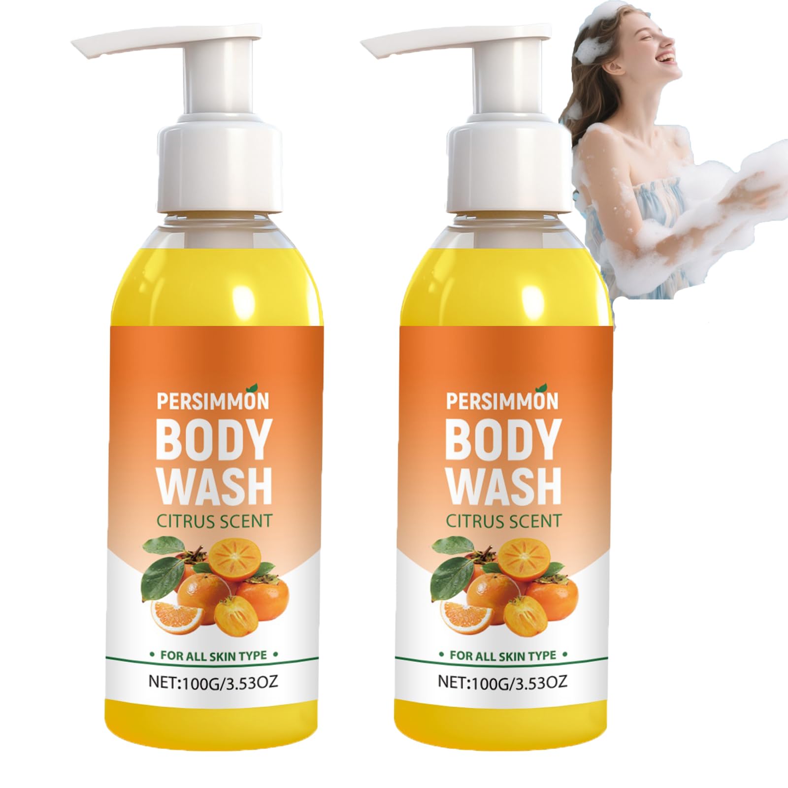 Remove Body odor Shower Gel, Persimmon Body Wash Mild Hydrating urine odor removal soap seniors Purifying Deodorizing Soap, Underarms, Intimate Inner Thigh, Bikini Area, Smelly Feet (2pcs)