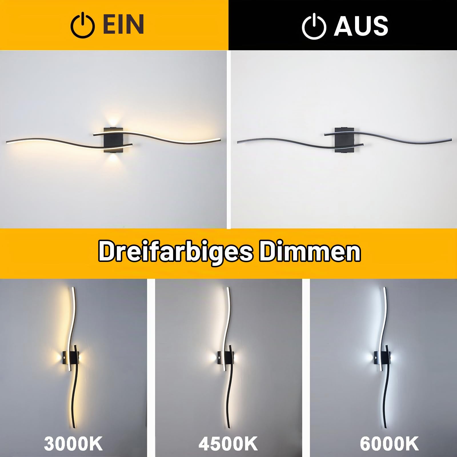 Led Wandleuchte Innen,100Cm Schwarz Bettlampe Dimmbar Moderne Wandleuchte Acryl Beleuchtung Mit Hilfslichtquelle,Wandleuchten FüR Flur Treppenhaus Wohnzimmer Kommode Badezimmer 3000K-6000K