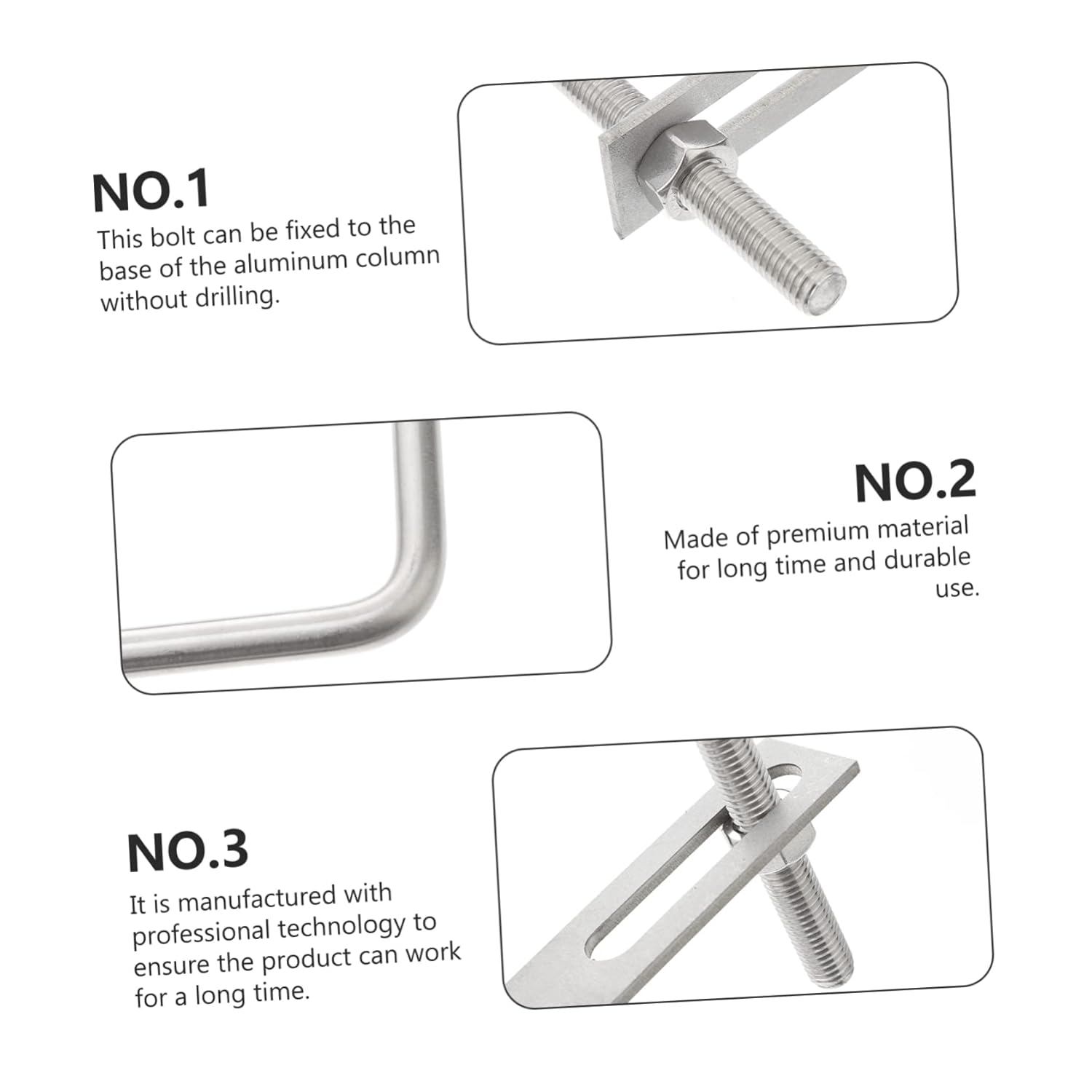 Cabilock 4pcs Stainless Steel Square U Bolt Set M10x150x200mm U Shape Bolts Nuts for Trailer Boat and Industrial Applications Random Style