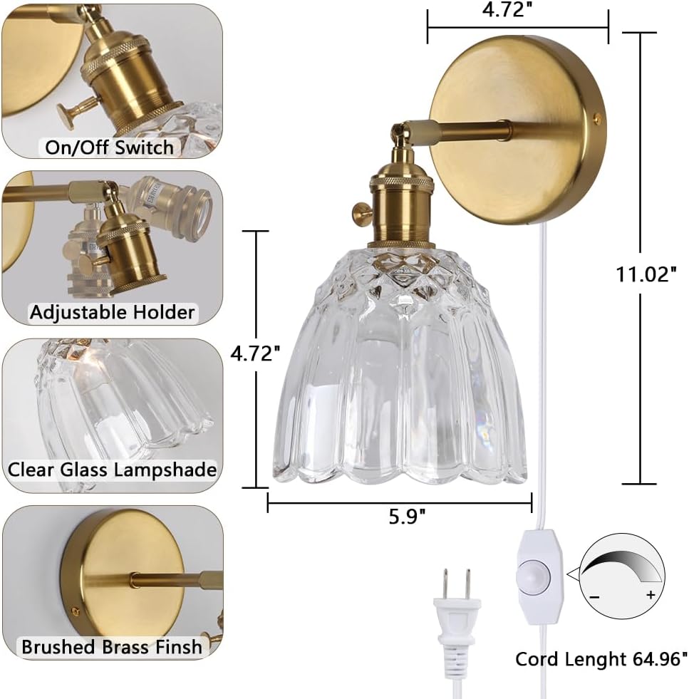 Sedelan Plug in Wall Sconces, Victorian Wall Sconce, Vintage Wall Lights for Bedroom Dimmable, Mid Century Plug in Sconces Indoor, Bathroom Glass Vanity Light, 3-in-1 Wall & Ceiling Light