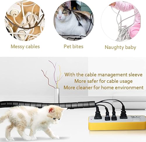 Miniatura 4 de Manguito de cable Orgainzer Tubos de gestión de cables en blanco y negro Guardián del cable para computadora de TV