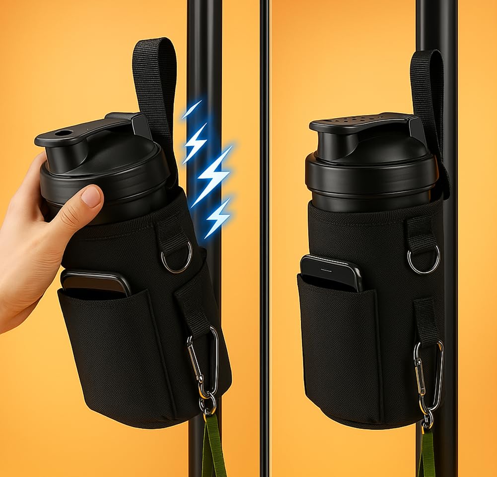 Super Practical Magnetic Water Bottle Holder - Strong Mount, Phone Compartment? Ideal for Gym