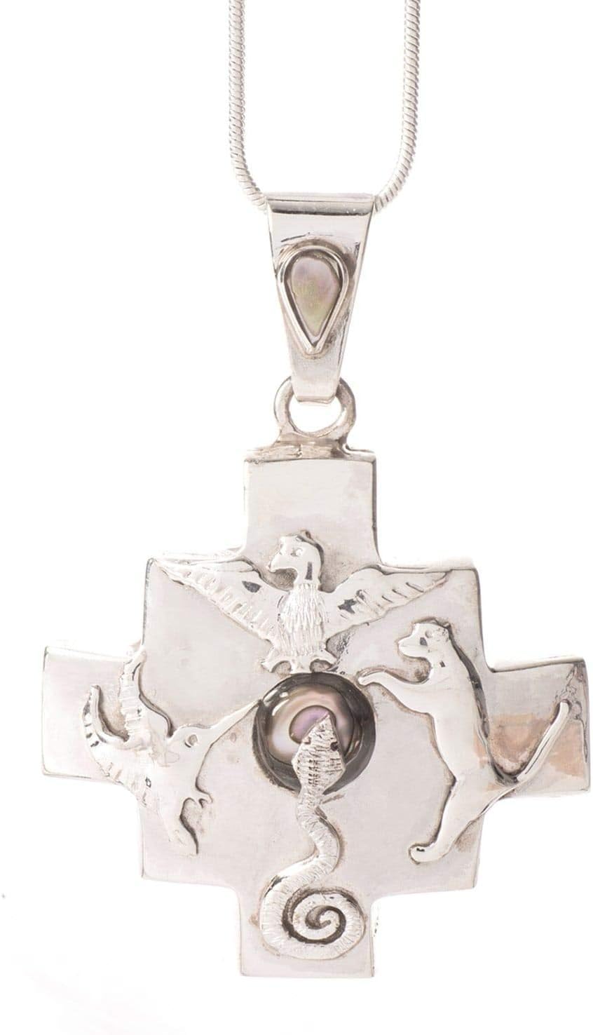 Shamans Market 950 Sterling Silver Peruvian Chakana Four Directions Totem Pendant Necklace (24" chain)