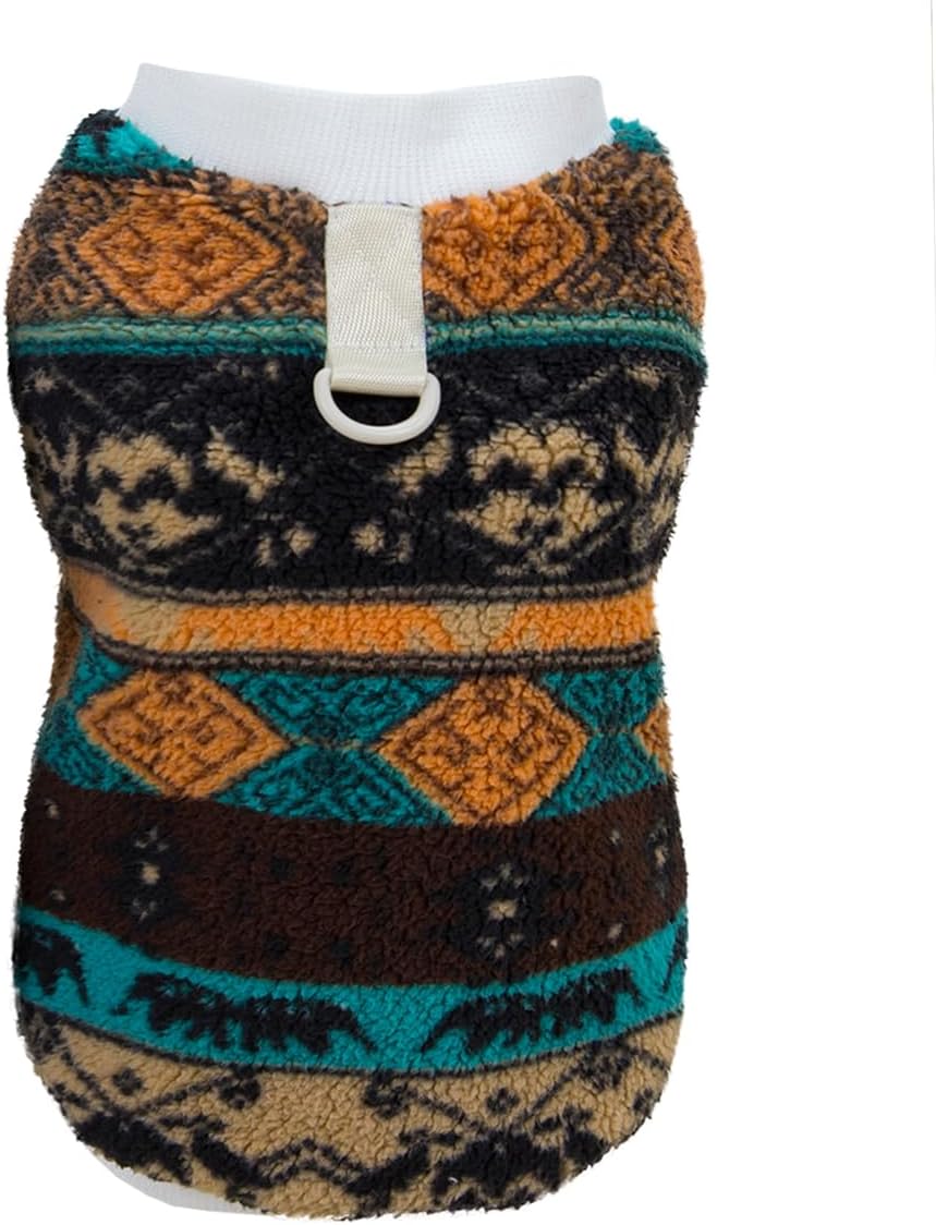 Izefia Dog Sweater Clothes Coral Fleece Winter Warm Sweat Shirt Soft Pajamas Classical Patterned Vest Sweater for Small Dog Medium Cat Orange XL