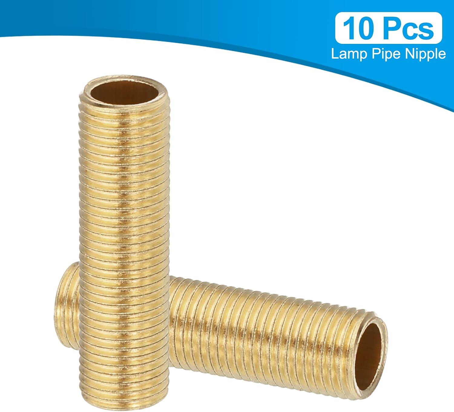 PATIKIL M10 Fine Thread Brass Lamp Pipe Nipple, 10 Pcs 35mm/ 1.4" Length Hollow Tube Adapter Coupler Connector Pipe Fitting Hardware DIY Repair Part for Lamp Lights