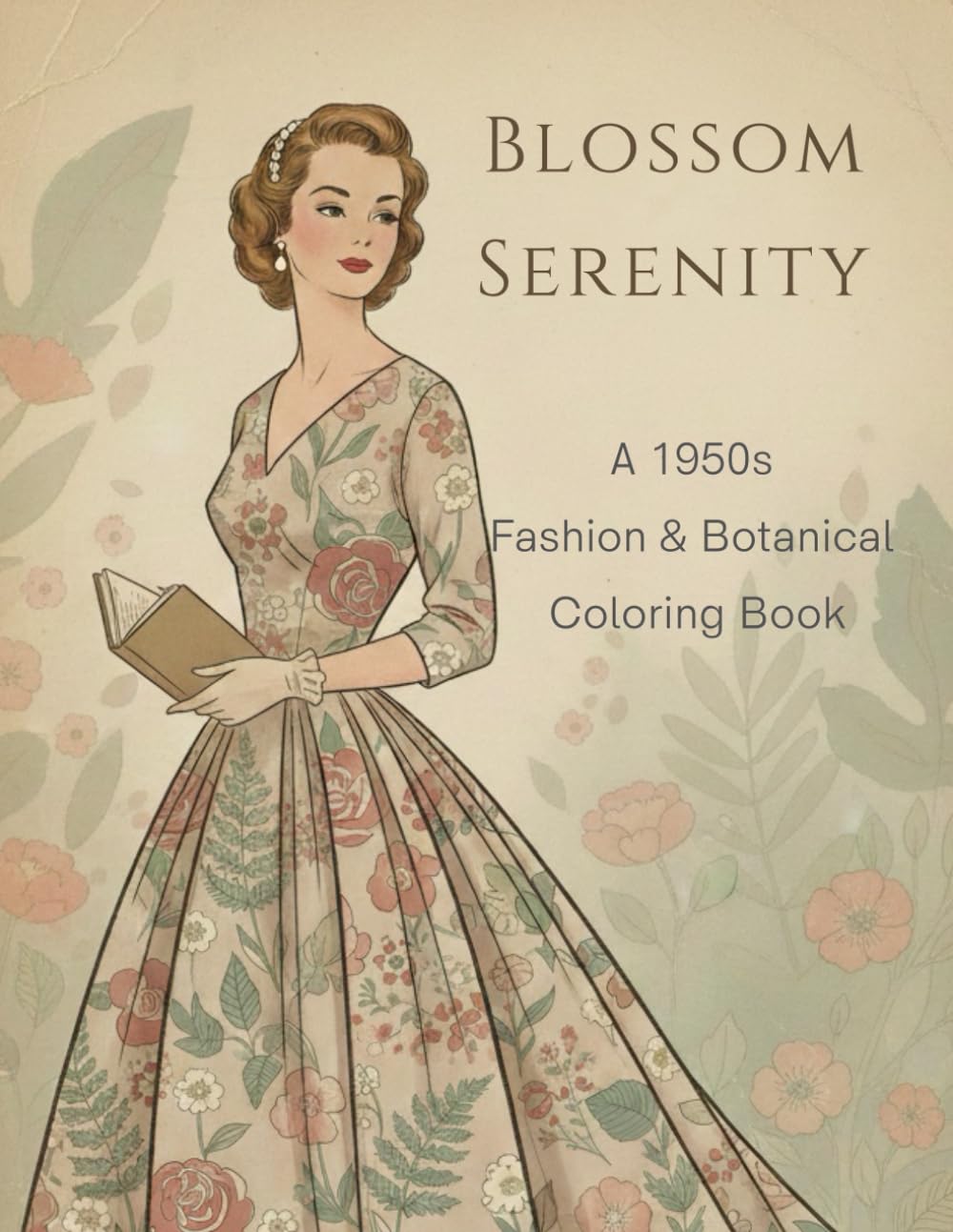 Blossom Serenity: A 1950s Fashion & Botanical Coloring Book
