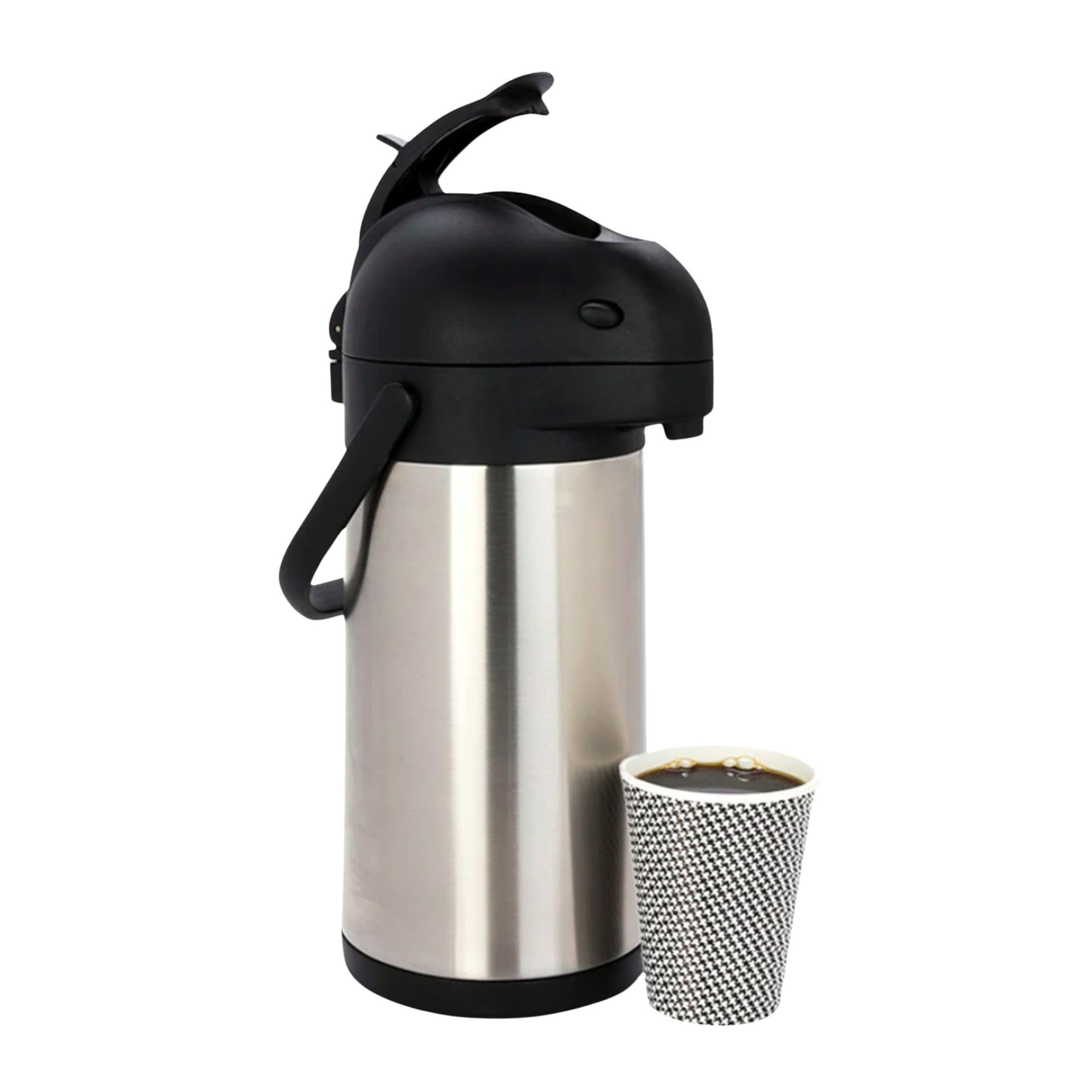 Restaurantware Met Lux 3 Liter Kaffeespender 1 Pumphebel Kaffeepumpspender – 24 Stunden Wärmespeicherung, eingebauter Griff, silberfarbener Edelstahl, Airpot Thermo-Kaffeekaraffe für Flughäfen