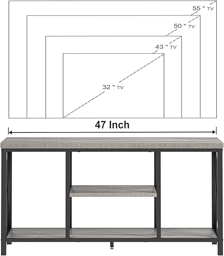 Miniatura 44 de FOLUBAN Soporte de TV para TV de hasta 65 pulgadas, centro de entretenimiento de madera rústica y metal con estantes de almacenamiento, mesa consola