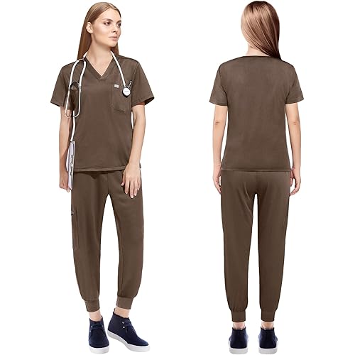 Scrubs for Women Scrubs Set - Stretch V-Neck Scrub Top & Yoga Jogger Pants Medical Uniform Scrub Set