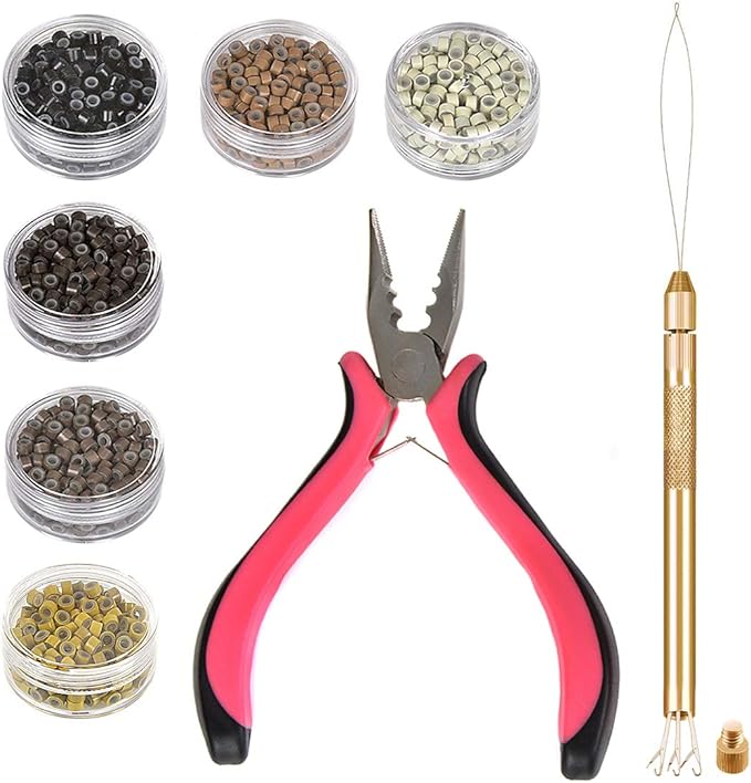 Micro Links Hair Extension Kit Tool with a 4 in 1 Metal Loop Threader