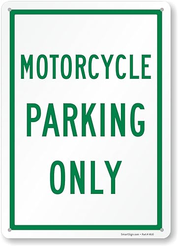 SmartSign Solo estacionamiento de motocicletas, 10 x 14 pulgadas, aluminio laminado inoxidable de 40 mil, verde/blanco, letrero de metal duradero