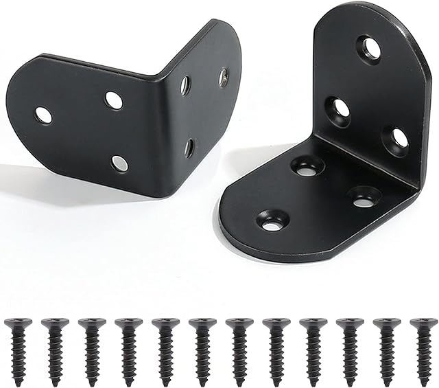 Corner Brackets, 90 Degree Right Angle Brackets Stainless Steel L Shaped Metal Angle Brackets, Heavy Duty Angle BracketsCorner Braces Small Angle Brackets for Wood Shelf Furniture Black 2 Pcs