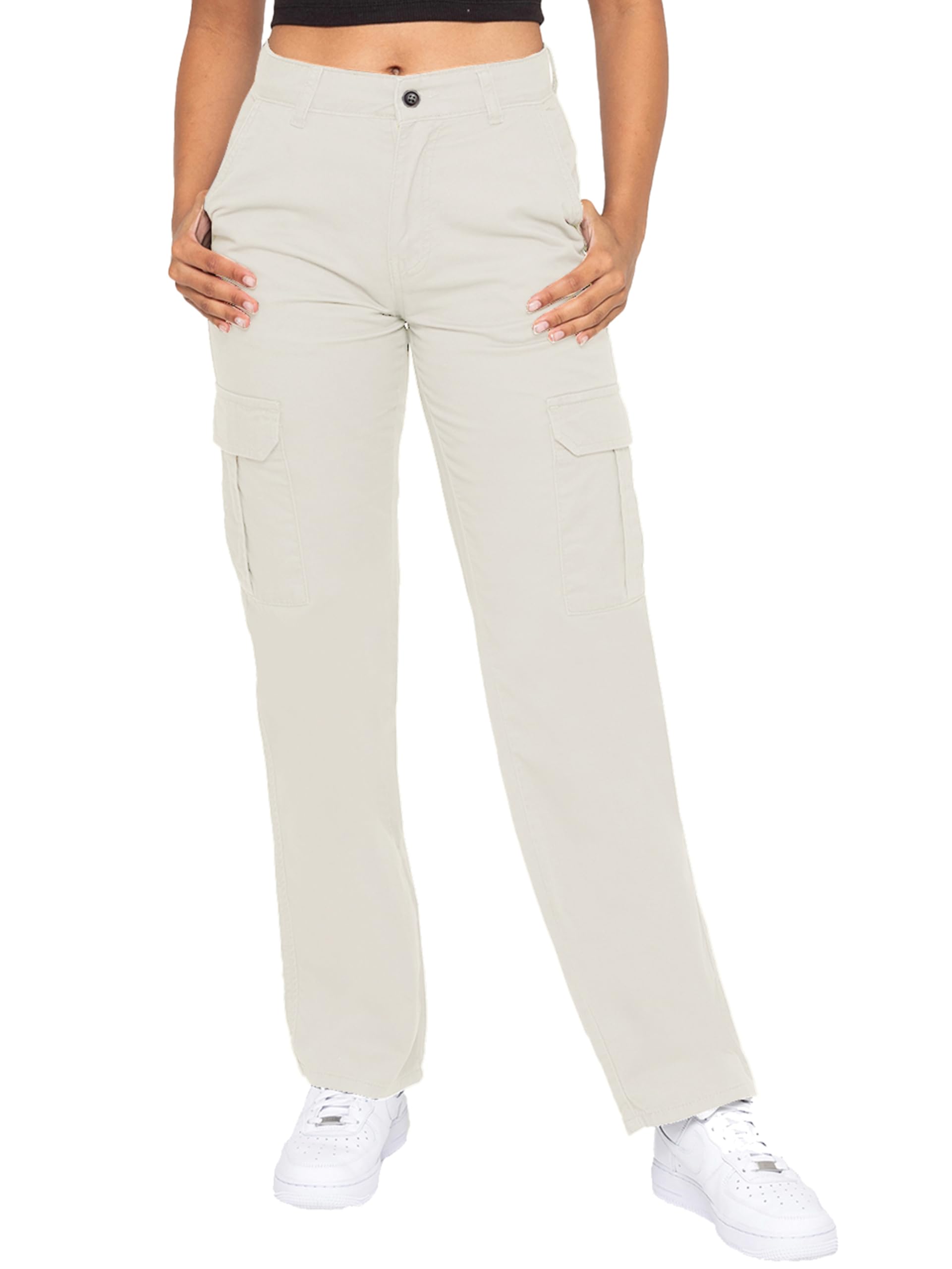 989Zé Enzo Women's Stone Cargo Trousers Casual Work Bottoms Straight Leg Combat Pants (Uk, Alpha, Xs, Regular, Regular, )