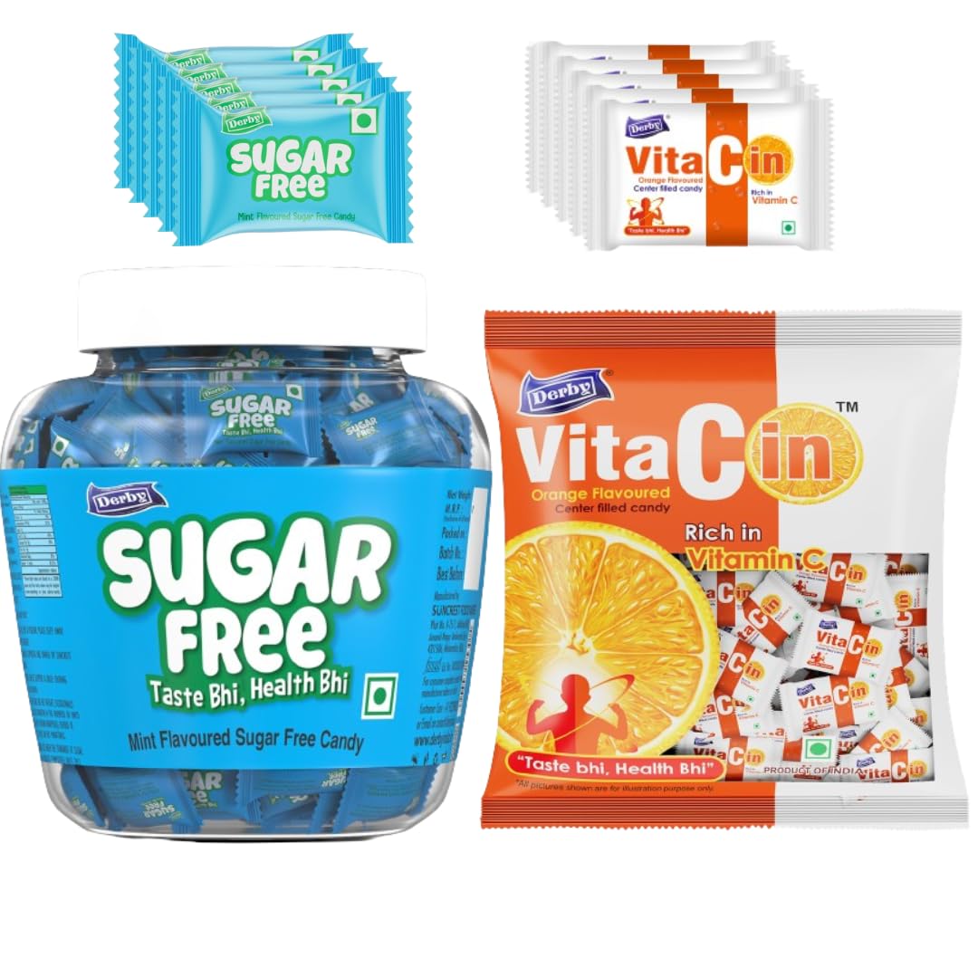 Derby Sugar-Free Mint Candy Jar (115pcs) & VitaCin Poly (100pcs) / Suitable for All/Enriched with Vitamin C/No Sugar Candy. / Combo Pack of 2 / 680Gms-picture-24