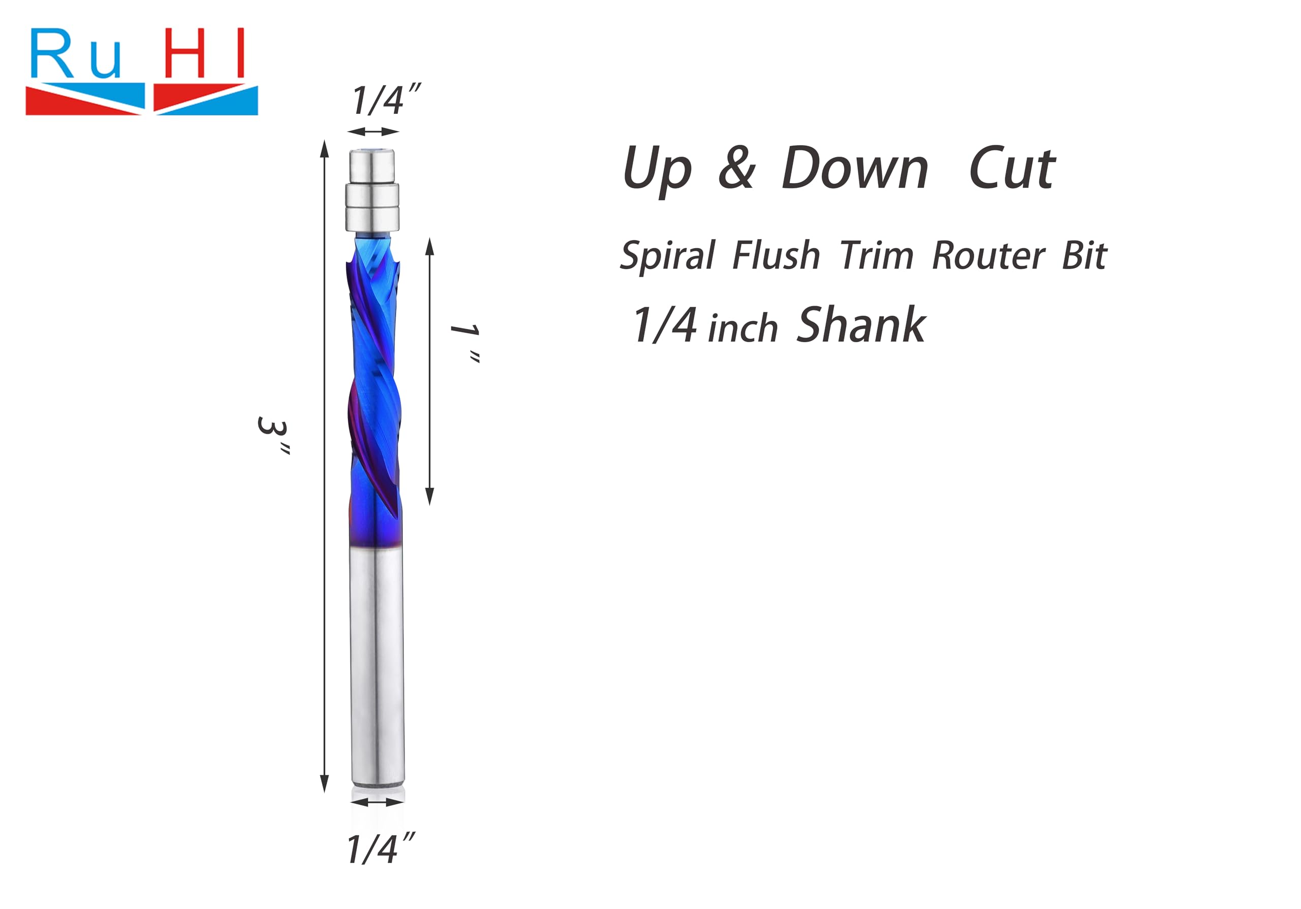 Ruhi Spiral Flush Trim CNC Router Bits Up and Down Compression 1/4