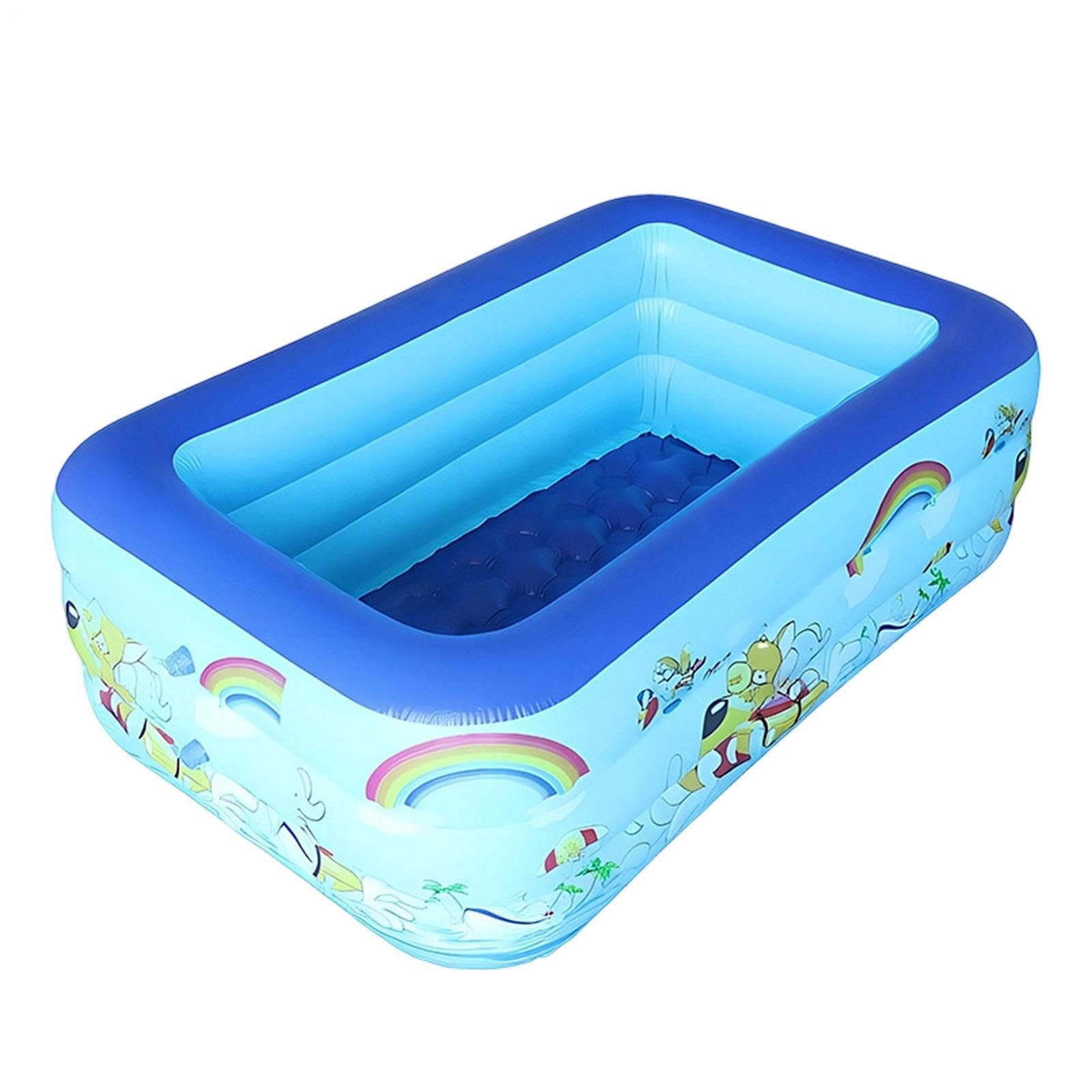 Inflatable Paddling Pool for Kids, Thickened PVC Rectangular Blow Up Swimming Pool for Garden with Drain Plug and Soft Bottom, Summer Water Play Toy for Boys Girls & Family (180x125x56cm)