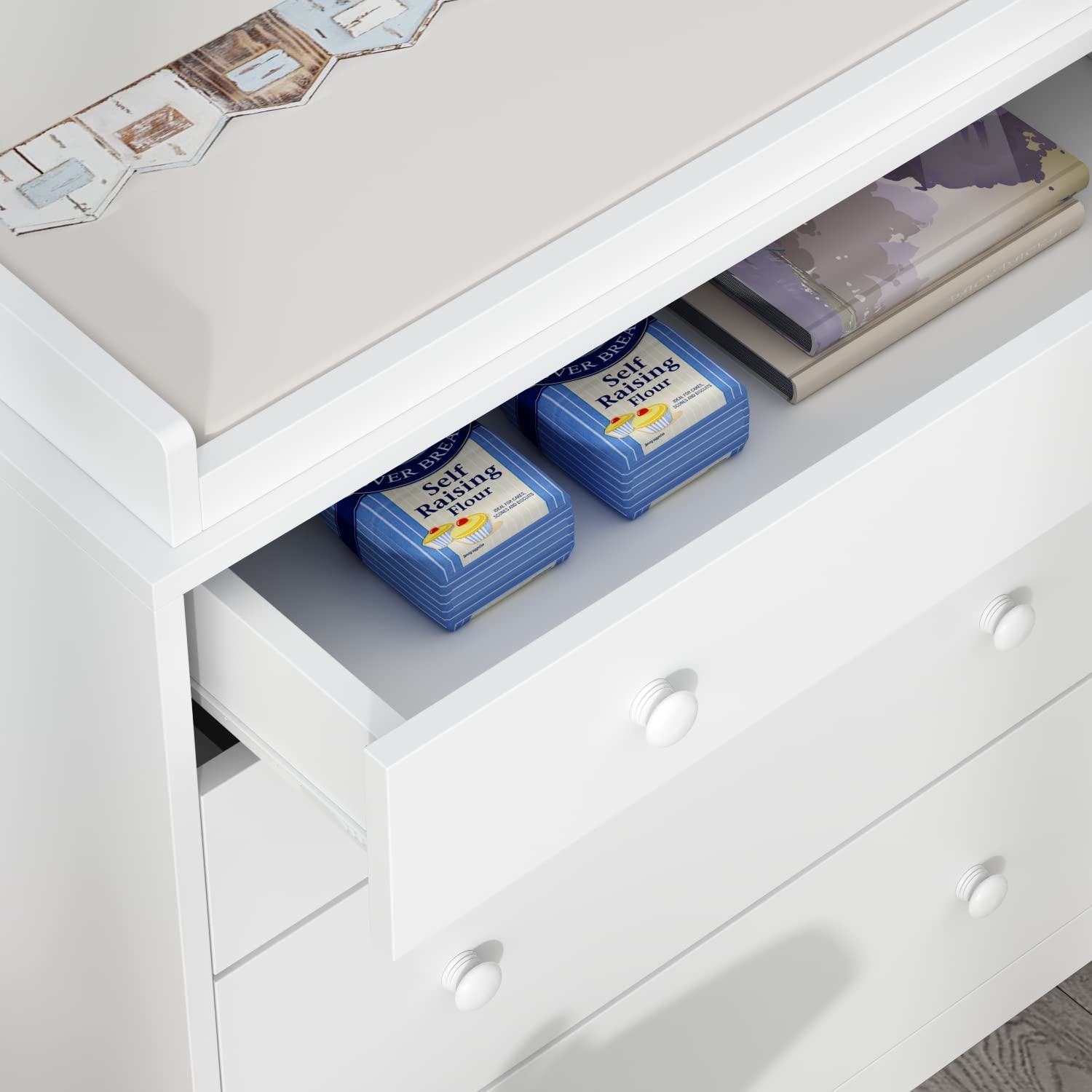 Cambiador, mueble cambiador, estante cambiador con 5 cajones, arcón para bebé, cuidado del bebé, muebles para bebé, cambiadores para habitación de bebé, dormitorio, blanco, MDF