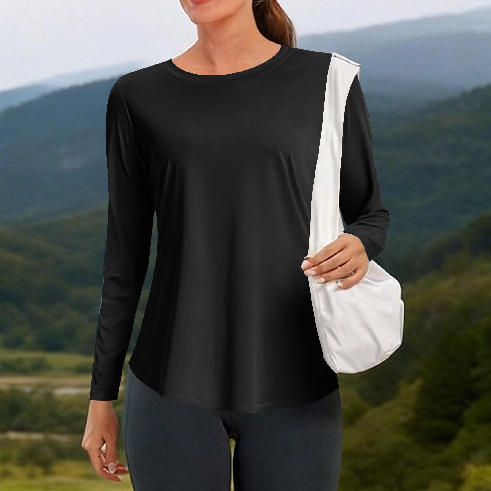 Camicia sportiva da donna a maniche lunghe da corsa Top ad asciugatura rapida traspirante protezione solare fitness palestra allenamento t-shirt leggera girocollo tinta unita escursionismo yoga