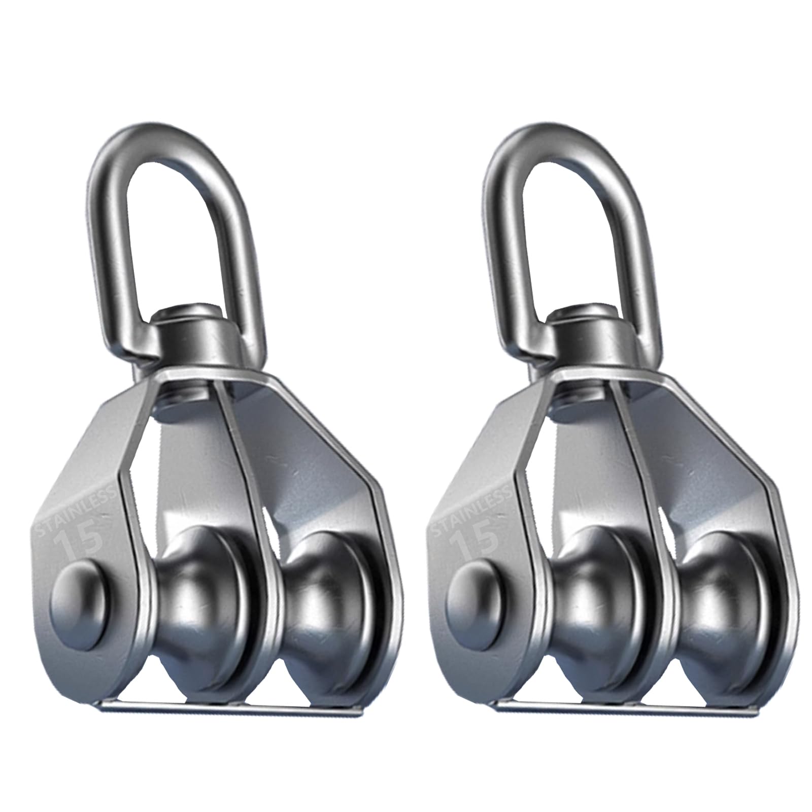 Twours Pulley 304 Stainless Steel Double Pulley Block M15 Small Heavy Duty Swivel Bearing Pulley System for Rigging, Lifting, Cargo Transportation,Gym