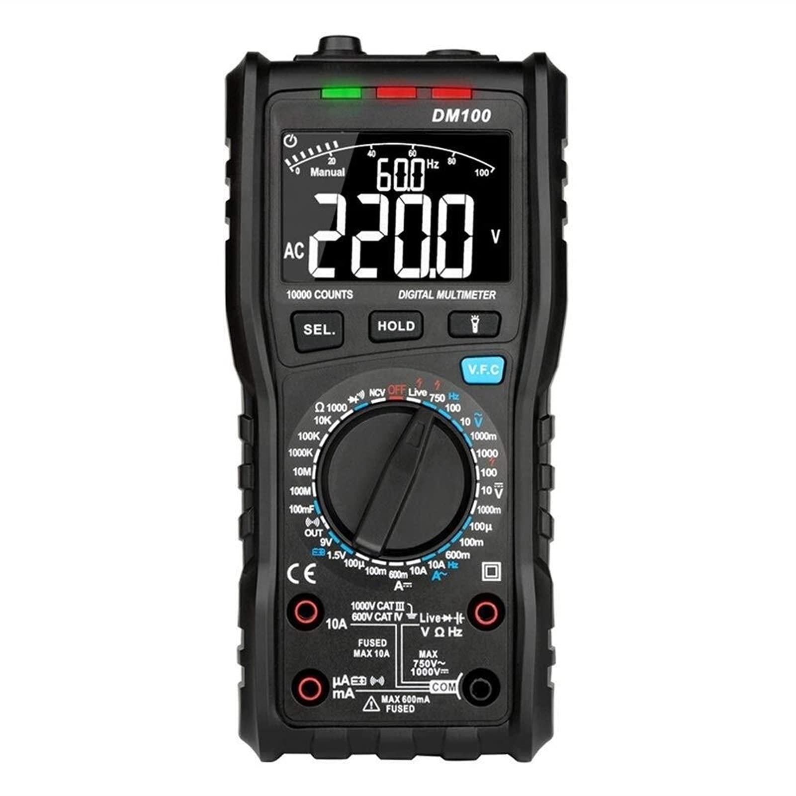 SlscyxDM100 Digital Multimeter High Speed Smart Double Core T-rms NCV Temperature Multimeter and Anti-burn Fuse Alarm Multimeters