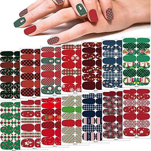 Christmas Nail Wraps Red and Green Plaid 3D Decal Self-Adhesive DIY Nail Art Sticker Full Wrap Nail Polish Stickers Art Design for Nails Decoration Christmas Party Supply 1 Sheet (#01)