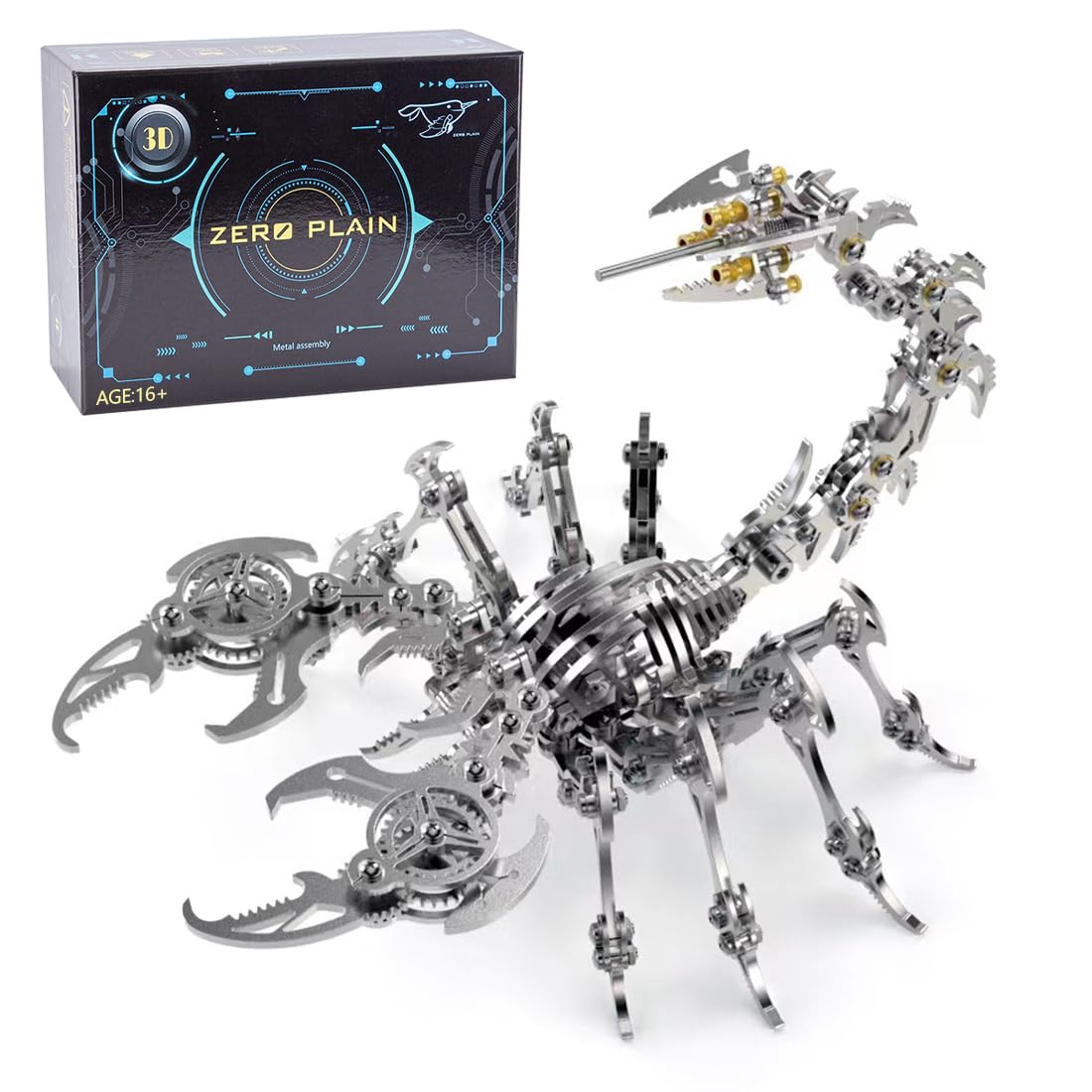 Palapozzy 3D Metal Scorpion Model Kit Puzzle, 3D DIY Biomimetic Scorpion King Puzzles Metal Assembly Animal, for Collectors (200PCS+/Steel Color)