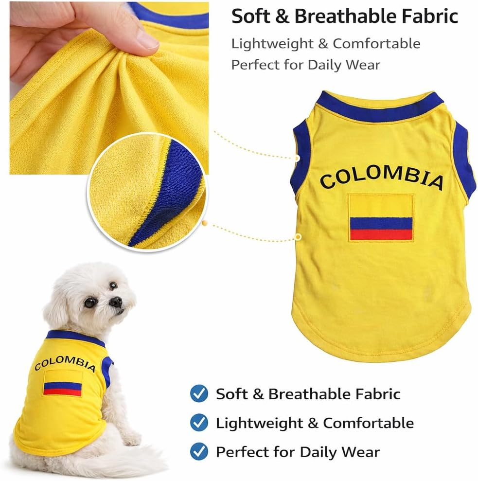Petitebella Colombia & Flag Puppy Dog Shirt (Yellow/Blue Hem, Small)